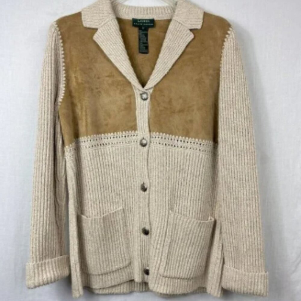 Lauren Ralph Lauren Knit Fisherman Cardigan Womens M Oversized Western Bohemian